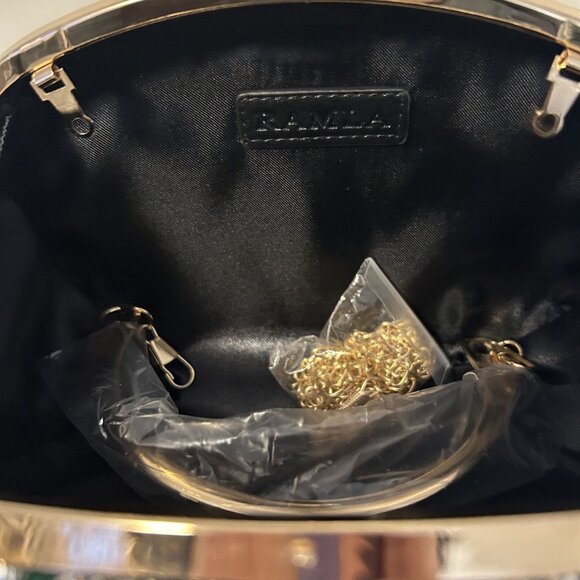 Ramla Bejeweled Crystal Evening Bag Emerald Green Chain Strap Top Handle Formal - Picture 7 of 14